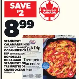 Independent Grocer SEAQUEST CALAMARI RINGS UNCOOKED 340 OR OCEAN PIER CRAB DIP offer