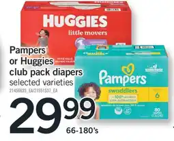 Fortinos PAMPERS OR HUGGIES CLUB PACK DIAPERS, 66-180'S offer