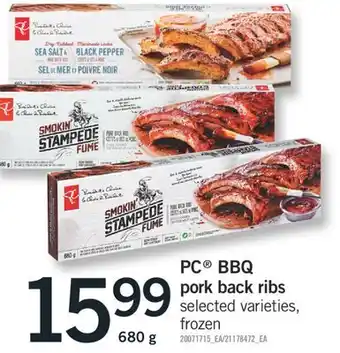 Fortinos PC BBQ PORK BACK RIBS, 680 G offer