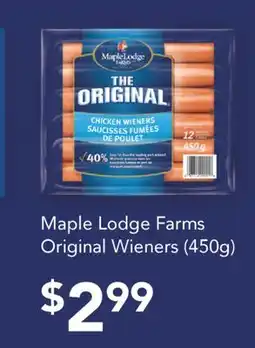 Fortinos MAPLE LODGE FARMS ORIGINAL WIENERS, (450G) offer