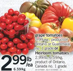 Fortinos GRAPE TOMATOES OR HEIRLOOM TOMATOES offer