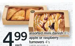 Fortinos ASSORTED MINI DANISH, 8'S, APPLE OR RASPBERRY TURNOVERS, 4'S offer