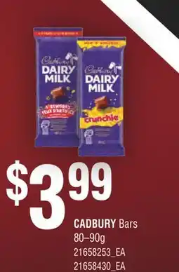 Fortinos CADBURY BARS, 80-90G offer