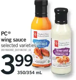 Fortinos PC WING SAUCE, 350/354 ML offer