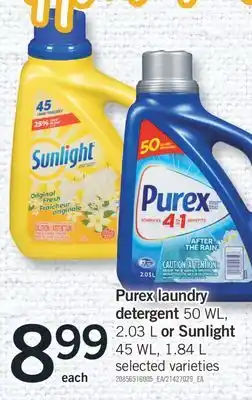 Fortinos PUREX LAUNDRY DETERGENT 50 WL, 2.03 L OR SUNLIGHT, 45 WL, 1.84 L offer