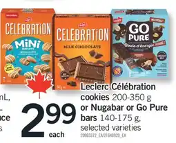 Fortinos LECLERC CÉLÉBRATION COOKIES 200-350 G OR NUGABAR OR GO PURE BARS BARS 140-175 G offer