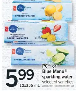 Fortinos PC OR BLUE MENU SPARKLING WATER, 12X355 ML offer