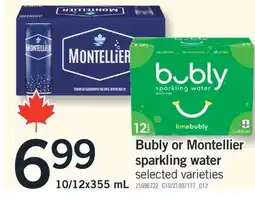 Fortinos BUBLY OR MONTELLIER SPARKLING WATER, 10/12x355 mL offer