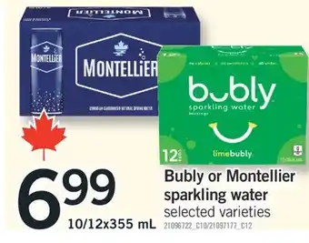 Fortinos BUBLY OR MONTELLIER SPARKLING WATER, 10/12x355 mL offer