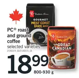 Fortinos PC ROAST AND GROUND COFFEE, 800-930 g offer
