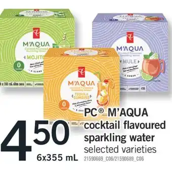 Fortinos PC M'AQUA COCKTAIL FLAVOURED SPARKLING WATER, 6X355 ML offer
