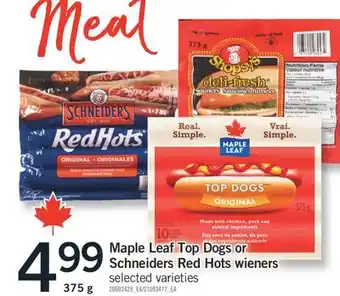 Fortinos MAPLE LEAF TOP DOGS OR SCHNEIDERS RED HOTS WIENERS, 375 G offer
