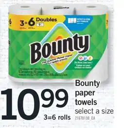 Fortinos BOUNTY PAPER TOWELS, 3=6 rolls offer