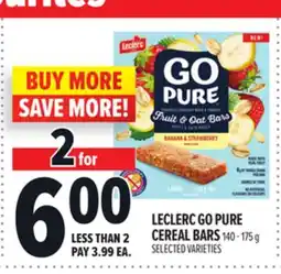 Metro LECLERC GO PURE CEREAL BARS offer