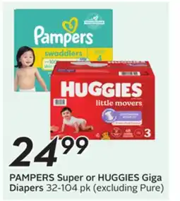 Sobeys PAMPERS Super or HUGGIES Giga Diapers offer