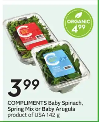 Sobeys COMPLIMENTS Baby Spinach, Spring Mix or Baby Arugula offer