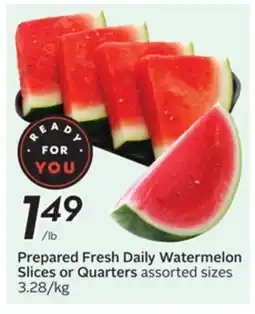 Sobeys Prepared Fresh Daily Watermelon Slices or Quarters offer