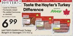 Sobeys HAYTER'S FARM Fresh Turkey Burgers or Sausages offer