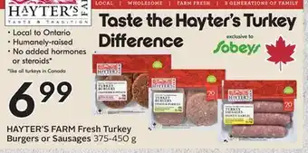 Sobeys HAYTER'S FARM Fresh Turkey Burgers or Sausages offer