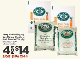 Longo's Sheep Manure 18kg pkg, Cow Manure 18kg pkg or Black Earth Soil 30L pkg offer