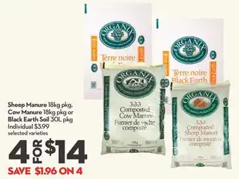 Longo's Sheep Manure 18kg pkg, Cow Manure 18kg pkg or Black Earth Soil 30L pkg offer