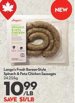 Longo's Fresh Barese-Style Spinach & Feta Chicken Sausages offer