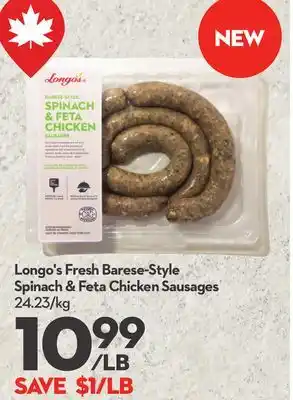 Longo's Fresh Barese-Style Spinach & Feta Chicken Sausages offer