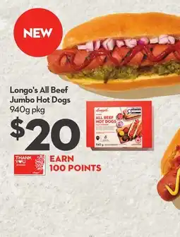 Longo's All Beef Jumbo Hot Dogs offer