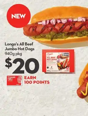 Longo's All Beef Jumbo Hot Dogs offer