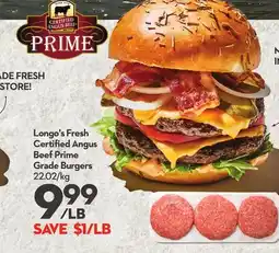 Longo's Fresh Certified Angus Beef Prime Grade Burgers offer