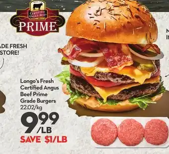 Longo's Fresh Certified Angus Beef Prime Grade Burgers offer
