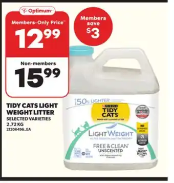 Loblaws TIDY CATS LIGHT WEIGHT LITTER, 2.72 KG offer