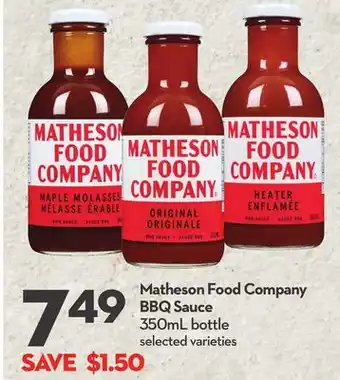 Longo's Matheson Food Company BBQ Sauce offer