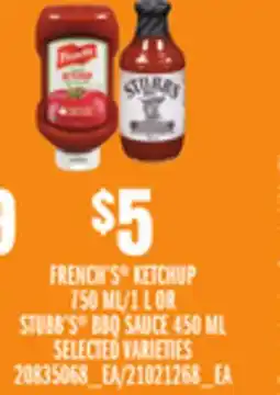 Loblaws FRENCH'S KETCHUP 750ML/1 L OR STUBB'S BBQ SAUCE 450ML offer