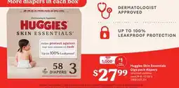 Loblaws HUGGIES SKIN ESSENTIALS GIGA PACK DIAPERS, sizes N-6, 42-84'S offer