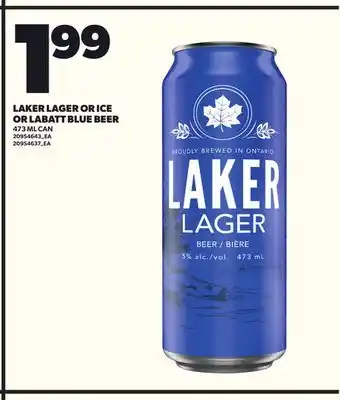 Loblaws LAKER LAGER OR ICE OR LABATT BLUE BEER, 473ML CAN offer