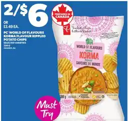 Loblaws PC WORLD OF FLAVOURS KORMA FLAVOUR RIPPLED POTATO CHIPS, 200g offer
