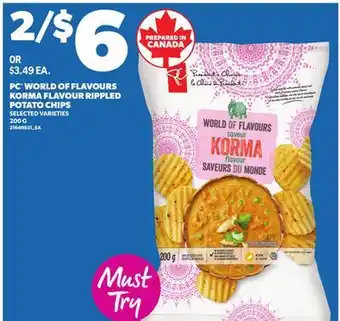 Loblaws PC WORLD OF FLAVOURS KORMA FLAVOUR RIPPLED POTATO CHIPS, 200g offer
