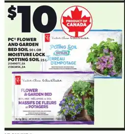 Loblaws PC FLOWER AND GARDEN BED SOIL, 50L OR MOISTURE LOCK POTTING SOIL, 25L offer