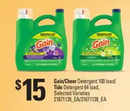 Loblaws GAIN/CHEER DETERGENT 100 LOAD/ TIDE DETERGENT 64 LOAD offer