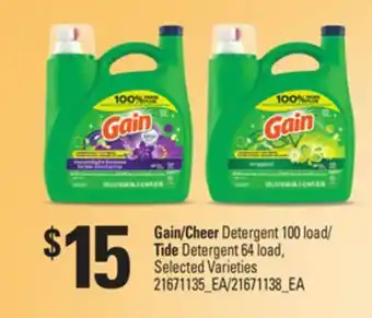 Loblaws GAIN/CHEER DETERGENT 100 LOAD/ TIDE DETERGENT 64 LOAD offer