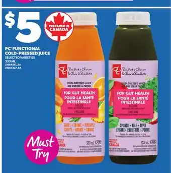 Loblaws PC FUNCTIONAL COLD-PRESSED JUICE, 333ML offer