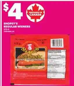 Loblaws SHOPSY'S REGULAR WIENERS, 375 G offer