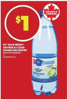 Loblaws PC BLUE MENU OR FREE & CLEAR SPARKLING WATER, 1 L offer