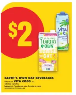 No Frills EARTH'S OWN OAT BEVERAGES, 946 ML OR VITA COCO, 1 L offer