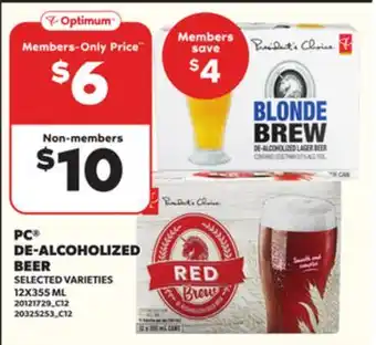 Loblaws PC DE-ALCOHOLIZED BEER, 12X355 ML offer