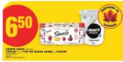 No Frills LIBERTÉ GREEK, 650/750 G, YOPLAIT, 16'S OR YOP NO SUGAR ADDED, 8'S YOGURT offer