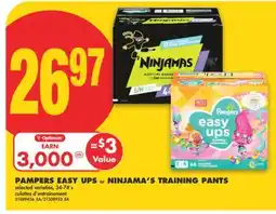 No Frills PAMPERS EASY UPS OR NINJAMA'S TRAINING PANTS, 34-74'S offer