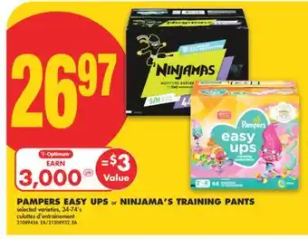 No Frills PAMPERS EASY UPS OR NINJAMA'S TRAINING PANTS, 34-74'S offer