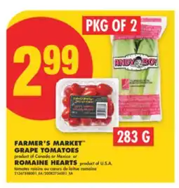 No Frills FARMER'S MARKET GRAPE TOMATOES, 283 G OR ROMAINE HEARTS, PKG OF 2 offer